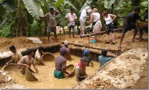 Hard Working Gemstone Miners at work in Sri-Lanka